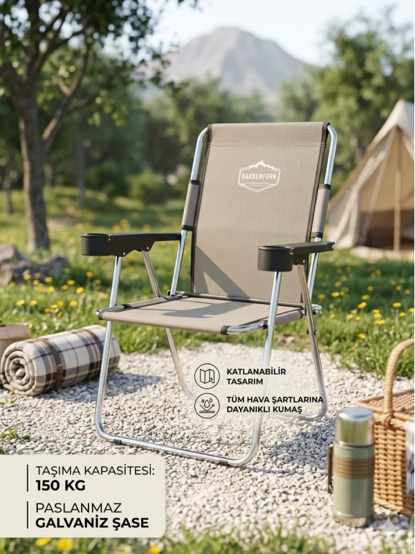 Kamp Sandalyesi, Katlanabilir Kamp Sandalyesi, Bardaklıklı Sandalye, Piknik Plaj Bahçe Sandalyesi