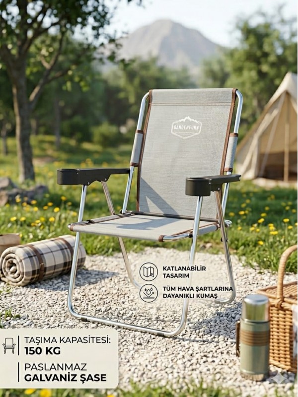 Kamp Sandalyesi, Katlanabilir Kamp Sandalyesi, Bardaklıklı Sandalye, Piknik Plaj Bahçe Sandalyesi