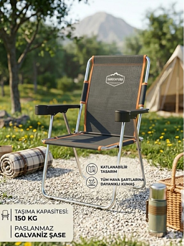 Kamp Sandalyesi, Katlanabilir Kamp Sandalyesi, Bardaklıklı Sandalye, Piknik Plaj Bahçe Sandalyesi