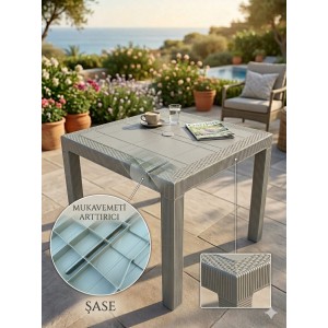 Rattan 90x90 Masa, Plastik Masa, Bahçe  Balkon  Teras Masası, Kare Masa, Dış Mekan Masası