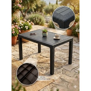 Rattan 80x140 Masa, Plastik Masa, Bahçe  Balkon  Teras Masası, Kare Masa, Dış Mekan Masası