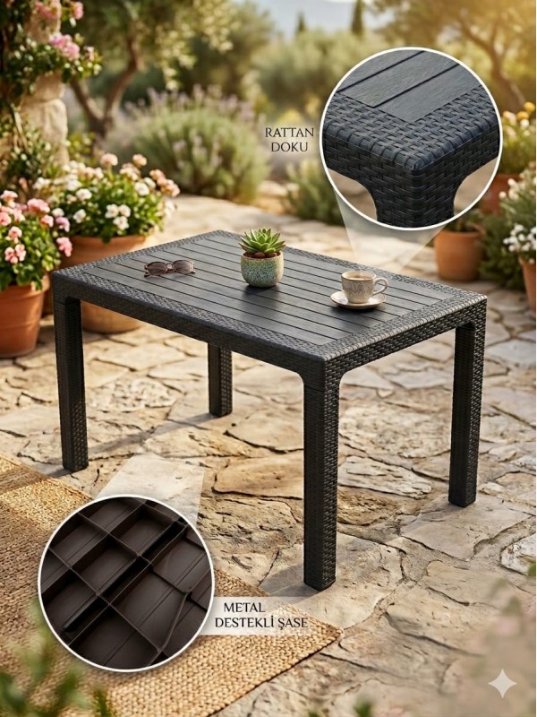 Rattan 80x140 Masa, Plastik Masa, Bahçe  Balkon  Teras Masası, Kare Masa&hellip;