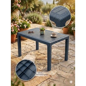 Rattan 80x140 Masa, Plastik Masa, Bahçe  Balkon  Teras Masası, Kare Masa, Dış Mekan Masası