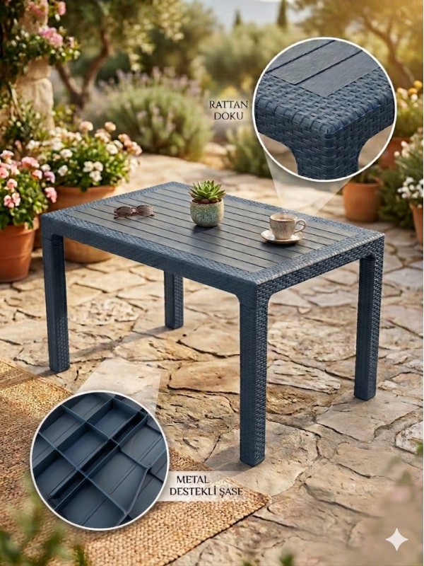 Rattan 80x140 Masa, Plastik Masa, Bahçe  Balkon  Teras Masası, Kare Masa&hellip;