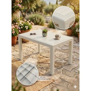 Rattan 80x140 Masa, Plastik Masa, Bahçe  Balkon  Teras Masası, Kare Masa, Dış Mekan Masası
