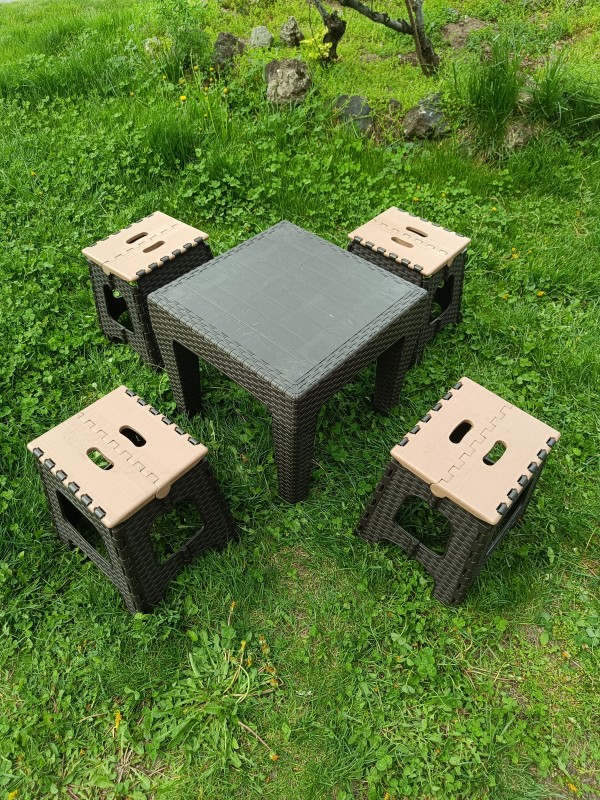 Kamp Seti, Piknik Seti, Masa Tabure Seti, Portatif Set, Plastik Katlanabilir Set, 4 + 1 Set