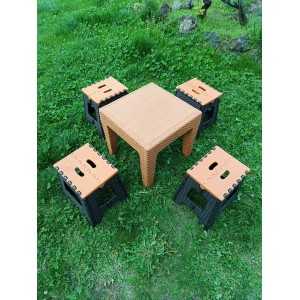 Kamp Seti, Piknik Seti, Masa Tabure Seti, Portatif Set, Plastik Katlanabilir Set, 4 + 1 Set